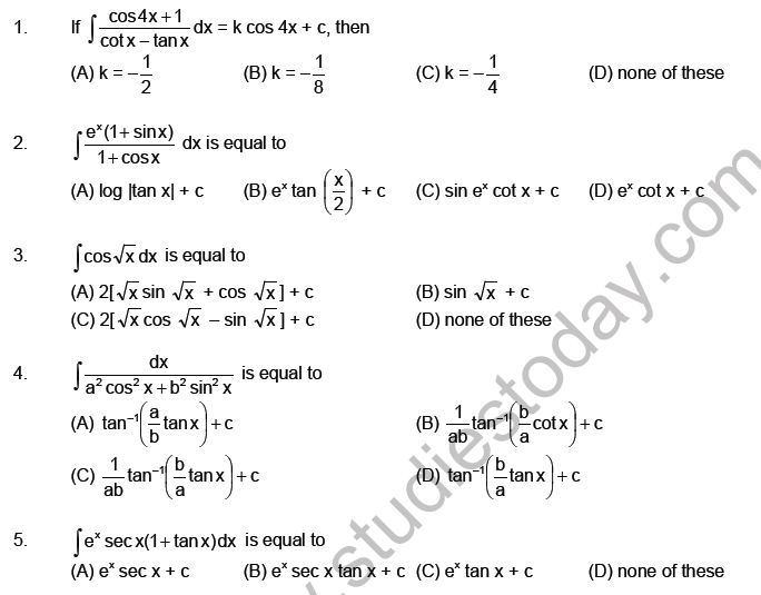 JEE Mathematics Integrals pdf MCQ